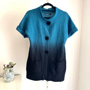🌿 3 FOR $12 Kenzie Teal Black Ombré Short Sleeve Button Front Cardigan, Sz M
